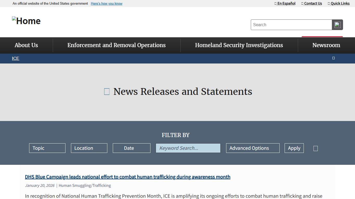 News Releases and Statements ICE